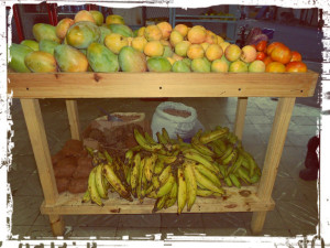 A selection of local fruits and vegetables at our nearby colmado