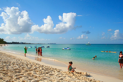 cayman beach tourists